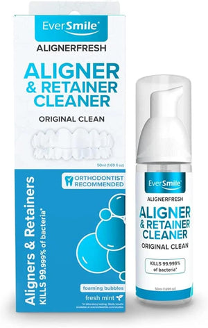 EverSmile AlignerFresh Extra Whitening Foam – Cleaner Compatible w/Invisalign and All Clear Aligners and Retainers – Eliminates Bacteria, Whitens Teeth, Fights Bad Breath – 50ml (1 Pack)