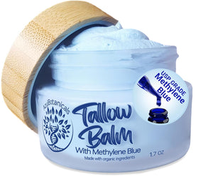 Copper Peptide GHk-Cu & Methylene Blue Infused Whipped Grass Fed Tallow Balm, Fine lines, Wrinkles, Eczema, Acne, Full body Moisturizer, For All Skin, With Organic Ingredients (1.7oz)