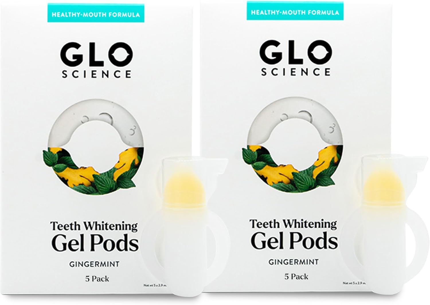 GLO Science So Brilliant Whitening Gel for Teeth – Sensitivity Free Tooth Whitener with 6% Hydrogen Peroxide – Fast, Safe, & Effective – Includes 10 Gingermint Pods (2 Packs)