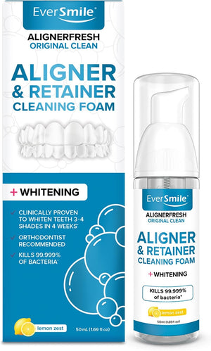 EverSmile AlignerFresh Extra Whitening Foam – Cleaner Compatible w/Invisalign and All Clear Aligners and Retainers – Eliminates Bacteria, Whitens Teeth, Fights Bad Breath – 50ml (1 Pack)