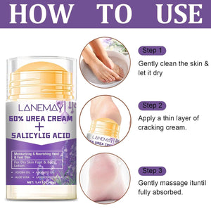 2Pcs Urea Cream 60% for Feet & Dry Cracked Skin, Cracked Heel Repair Stick Maximum Strength Moisturizing Foot & Hand Balm (Lavender)