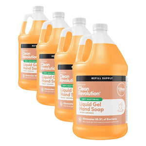 Clean Revolution Antibacterial Liquid Gel Hand Soap Refill, 128 Fl Oz, Fresh Orange Scented - Made in USA