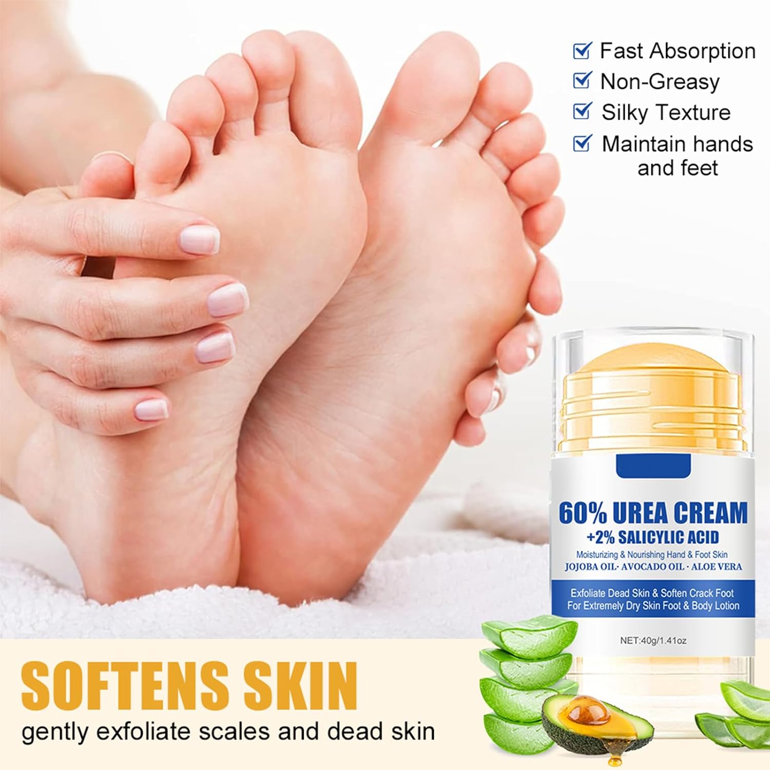 2pcs 60% Urea Hydrating and Anti-Cracking Foot Cream, Moisturising and Relieves Cracking and Dryness Foot Cream for Dry Cracked Feet And Hands（aloe + peach）