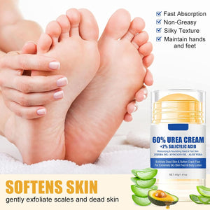 2pcs 60% Urea Hydrating and Anti-Cracking Foot Cream, Moisturising and Relieves Cracking and Dryness Foot Cream for Dry Cracked Feet And Hands（aloe + peach）