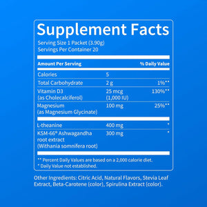 Nello Supercalm Powdered Drink Mix, Cortisol Reducer and Sleep Aid Supplement, L Theanine, Ksm-66 Ashwagandha, Magnesium Glycinate, Vitamin D 3, No Sugar, Non GMO, On The Go, 20 Ct, Honeydew Melon