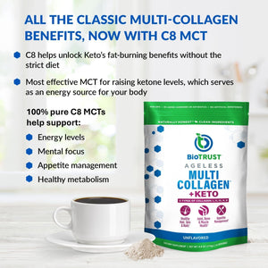 BioTrust Multi Collagen Protein Powder + Keto MCT Oil - 5 Types (I, II, III, V, X) & 100% Caprylic Acid C8 - Support Elevated Ketones, Metabolism, Joints & Beauty All in 1 Collagen Powder (Unflavored)