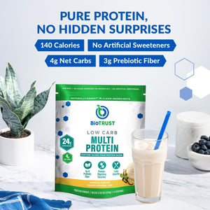 BioTrust Low Carb Protein Powder - Natural and Delicious Whey & Casein Blend from Grass-Fed Hormone Free Cows - Non GMO, Soy Free, Gluten Free, Hormone Free (Vanilla)