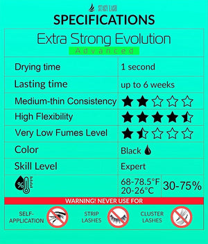 STACY LASH Extra Strong Evolution Advanced Eyelash Extension Glue (0.17fl.oz/5ml)/ 1Sec Dry /6Weeks Retention/Black Adhesive/Lash Tech Supplies