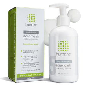 humane Benzoyl Peroxide Face Wash - 5% Regular-Strength Acne Face Wash For Skin, Back & Body - 8 Fl Oz - Dermatologist-Tested Non-Foaming Cleanser - Benzoyl Peroxide Acne Treatment - Cruelty-Free