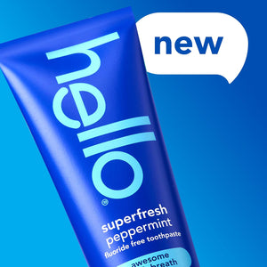 Hello Superfresh Natural Peppermint Fluoride Free Toothpaste for Bad Breath, 5 Oz, Minty Bad Breath Toothpaste, SLS Free, Vegan, Helps Whiten Teeth by Removing Surface Stains (Pack of 3)