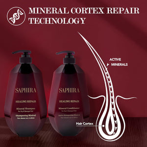 Saphira Healing Repair Shampoo & Conditioner Duo – Dead Sea Mineral Hair Repair Set for Dry & Damaged Hair – Hydrating Strength & Shine – Professional Hair Care (34oz/1 Liter)