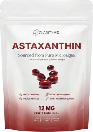 Astaxanthin 12mg Antioxidants Supplement – Natural Microalgae Source – Lipid-Based Softgel for Enhanced Absorption – Cognitive, Vision & Joint Support – 30 Softgels (Pack of 2)