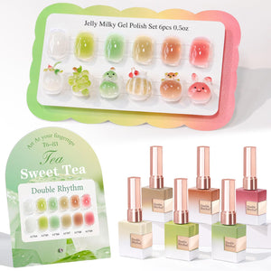 Double Rhythm 6 Pcs 15 ML Gel Polish Set Same Color Same Bottle Soak Off Gel Polish Kit Nail Art Manicure Salon DIY at Home for Women (Jelly Burgundy Red Glitter Silver -T6-56)