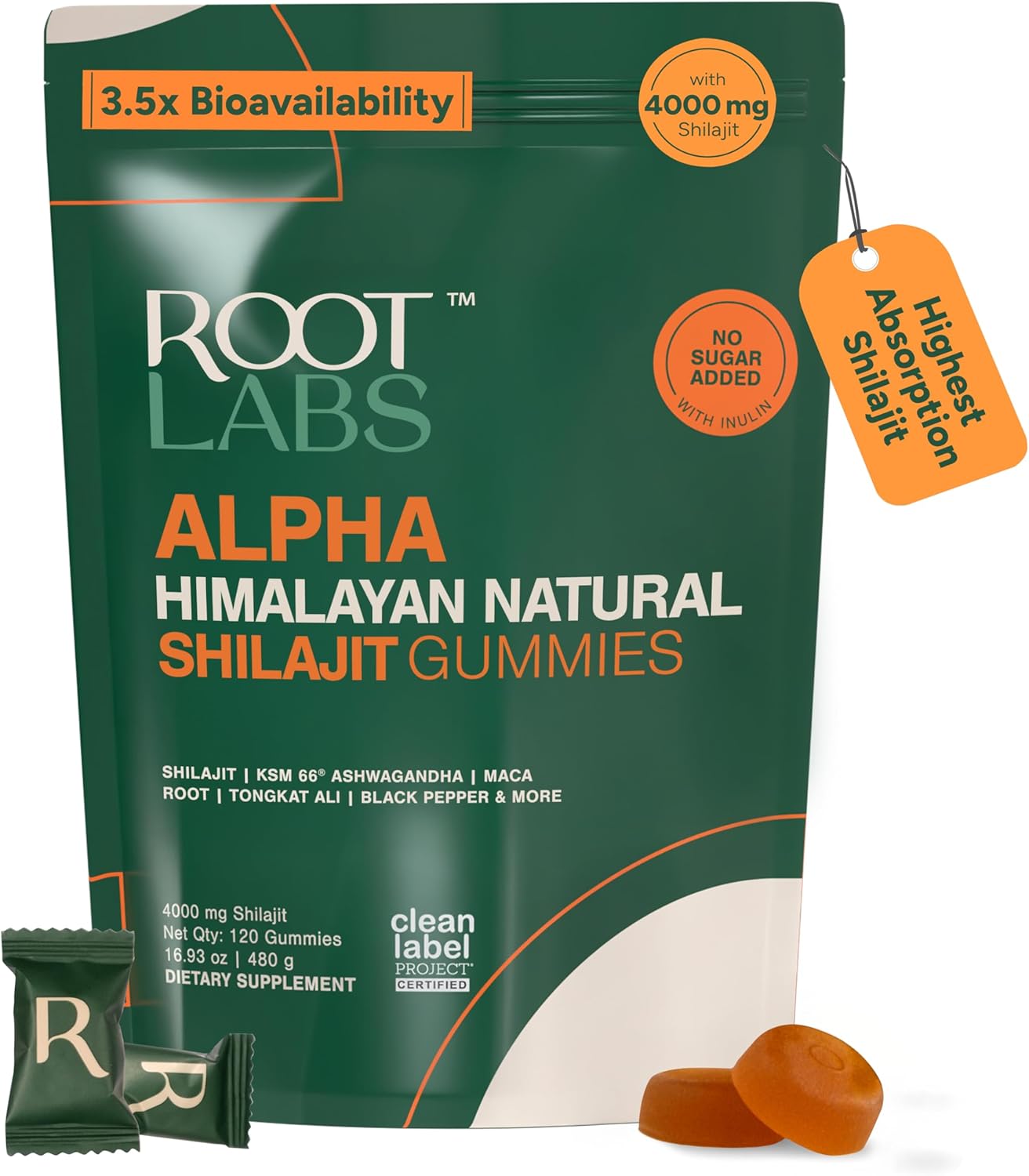 ROOT LABS 10-in-1 Alpha Shilajit Gummies | 4000 mg Pure Himalayan Shilajit with Tongkat Ali & Maca Root | for Men & Women | ShilAbsorb Bioavailability Tech | Sugar-Free, Vegan | 120 Gummies