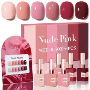 Double Rhythm 6 Pcs 15 ML Gel Polish Set Same Color Same Bottle Soak Off Gel Polish Kit Nail Art Manicure Salon DIY at Home for Women (Jelly Burgundy Red Glitter Silver -T6-56)