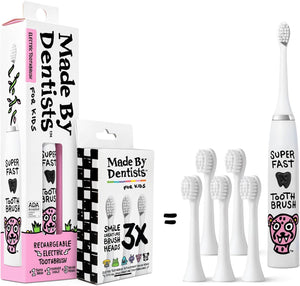 Made by Dentists Kids Electric Toothbrush - Rechargeable Vibrating Toothbrush with Timer, Includes 6 Replacement Heads, Gently Cleans Teeth, Kid & Toddlers Age 2+, Monster
