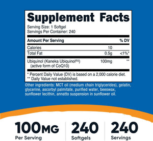 Nutricost Ubiquinol Softgels (100mg, 240 Softgels) - Superior Absorption Antioxidant | Active Form of CoQ10 - Gluten Free, Non-GMO