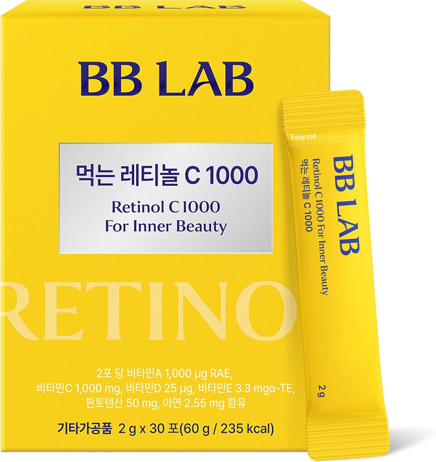 BB LAB Retinol C 1000, Powder Blend with Vitamin C, Retinol, Vitamin E, B5 & Zinc for Radiant Skin, Korea Inner Beauty Supplement for Healthy-Looking Skin