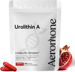 Urolithin A Supplement, 2000mg 6 in 1 Vital Longevity Blend - 120 Softgels | with Liposomal NAD+, CoQ10, Trans-Resveratrol, TMG, PQQ丨for Cellular Renewal* & Healthy Aging*, Mitochondrial Support*
