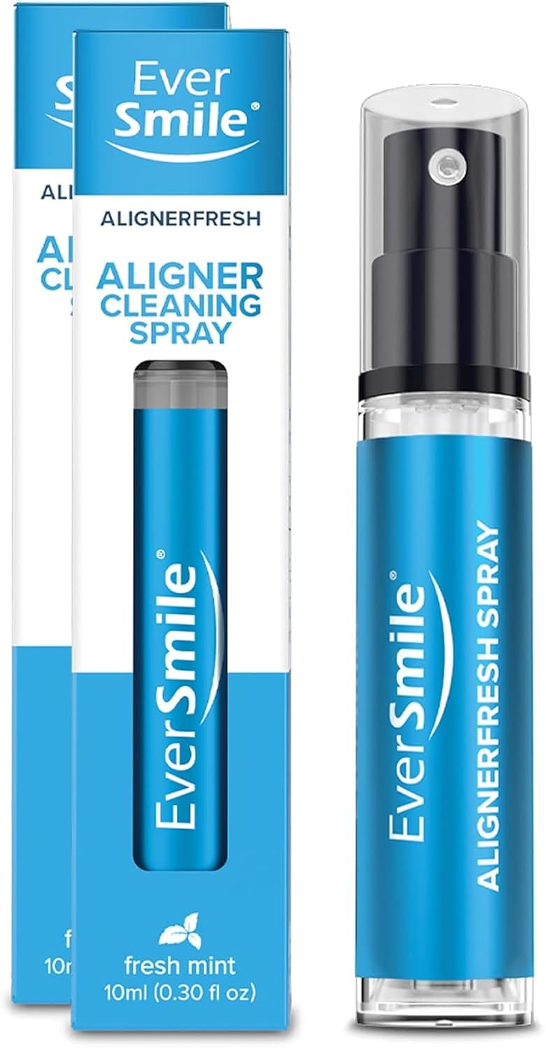 EverSmile AlignerFresh Cleaning Spray for Invisalign and All Clear Aligners and Retainers – On-the-Go Cleaning & Teeth Whitening, Kills Bacteria, Fights Bad Breath – Mint Flavor, 10ml (2 Pack)