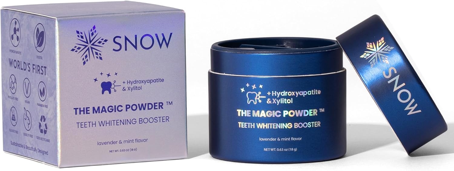 Snow Magic Teeth Whitening Powder with Hydroxyapatite – Tooth Polisher for Sensitive Teeth, Toothpaste Booster for Teeth Cleaning & Color Correction - Lavender & Mint Flavor, 35g