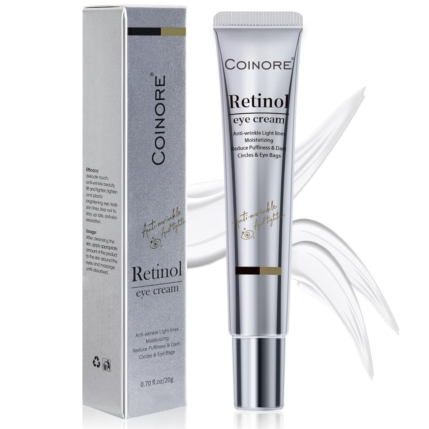 Retinol Under Eye Cream - Anti-Aging Treatment for Dark Circles, Puffiness & Wrinkles, Gentle Formula for Men & Women to Reduce Fine Lines, 0.7 Fl Oz