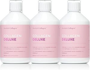 Swedish Collagen Deluxe, 12,500 mg Hydrolyzed Marine Collagen Liquid Supplement - 30 x 25 ml Daily Shots | Hyaluronic Acid, Biotin & Vitamin C for Healthy Hair, Skin, Nails & Joints | Sugar-Free