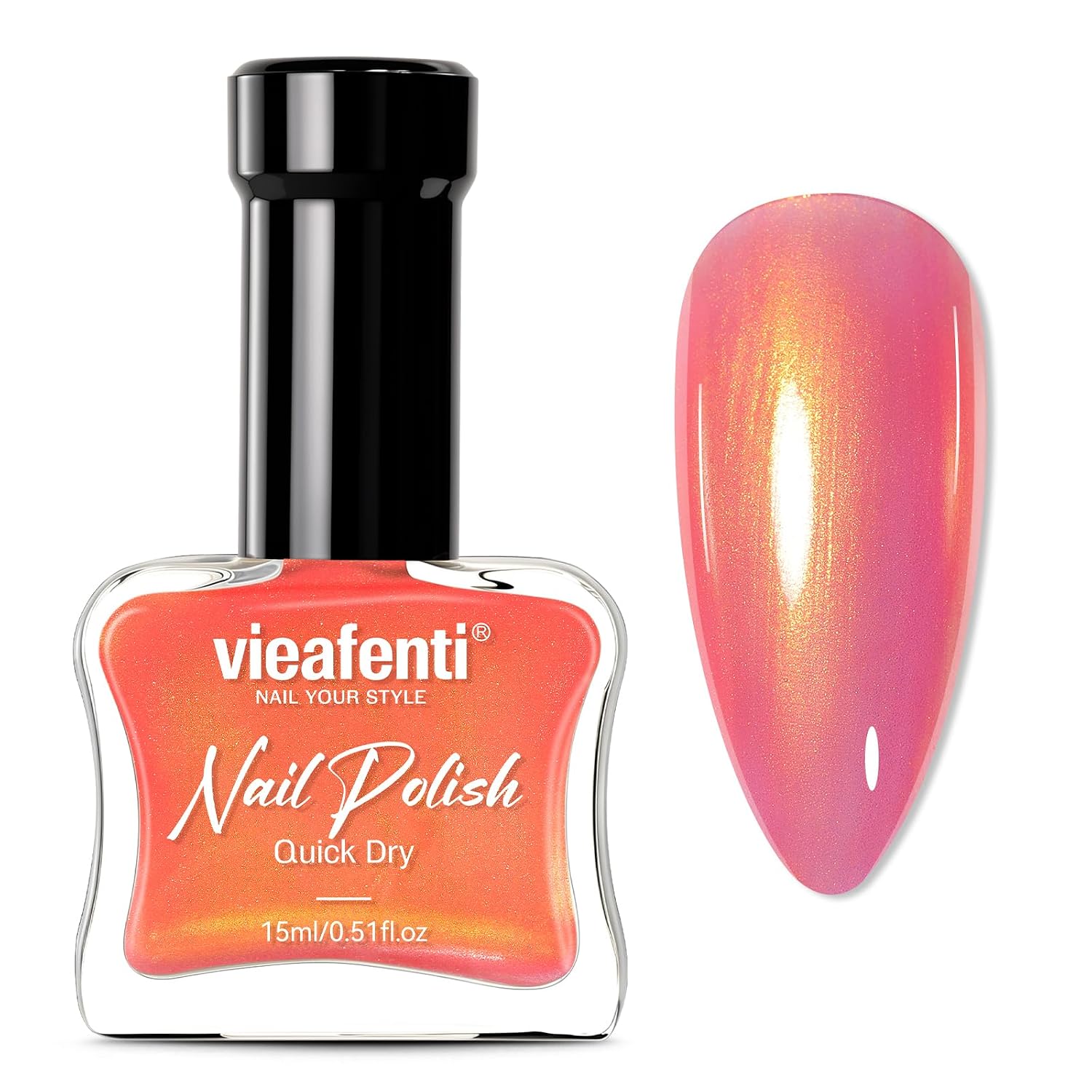Iridescent Coral Nail Polish, Quick Dry Pearlescent Orange 15ml