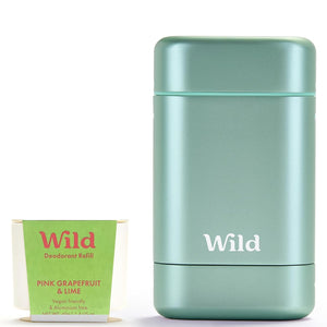 Wild Aluminum Free Deodorant Starter Kit - Refillable Stick Deodorant with Aqua Applicator Case & Vegan Refill Variety Pack - Fresh Cotton & Sea Salt, Cherry Blossom and Coconut & Vanilla Scents