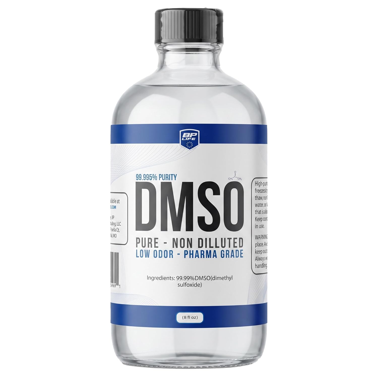 DMSO Liquid 99.9% Pure Low Odor, 8 oz Glass Bottle, Dimethyl Sulfoxide