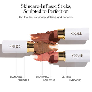 Ogee Face Stick Trio - Golden Contour Stick Makeup Collection - Certified Organic Bronzer, Blush Stick, and Highlighter Stick for a Flawless Look