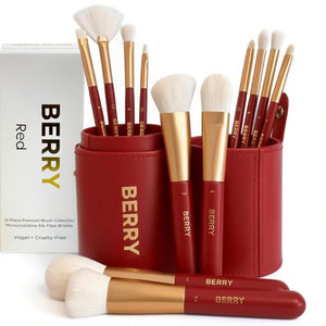 BERRY GOODS 12-Piece Makeup Brush Set with Microcrystalline Silk Fibers – Ultra-Soft, Vegan & Cruelty-Free Face & Eye Brushes with Travel Case (BERRY Blue)