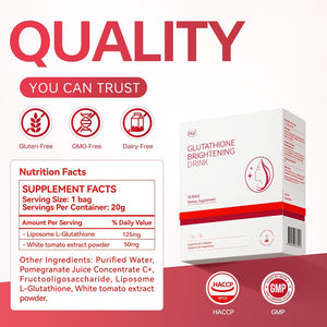 HUJ Glutathione Brightening Drink - Liposomal Liquid Glutathione - Skin Radiance, Metabolic Wellness & Immunity Support - Contains White Tomato Extract & Pomegranate Juice Concentrate - 30 Bags