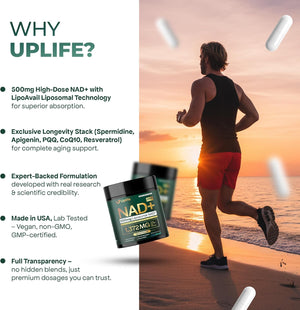 UPLIFE NAD+ Supplement 1,372mg Liposomal NAD+ with CoQ10, Resveratrol, Spermidine, L-Theanine, Apigenin & PQQ NMNH Alternative Booster for Cellular Energy, Healthy Aging, Immune Health 120 Capsules