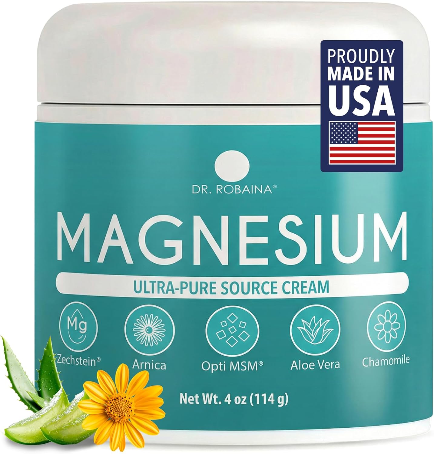 Dr. Robaina Magnesium Cream – Zechstein Magnesium Chloride with Arnica & OptiMSM for Post-Workout Muscle Comfort & Daily Wellness, 4 oz