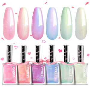 Beetles Jelly Nail Polish Set,6 Colors Pink Nude Jelly Quick Dry Nail Polish Fingernail Fast Drying & Long Lasting Nail Strengthener Polish Gifts for Women