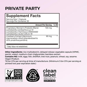 HUM Private Party Vaginal Probiotics for Women, pH Balance and Urinary Tract Support Vaginal Probiotic Supplement with Cranberry & Lactobacillus Blend, Women's Health Cranberry Pills, 30 Capsules