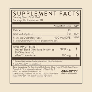 Arrae Inositol Supplement for Women - Supports Healthy Hormonal Balance, Regular Cycles, & Ovarian Health - 40:1 Myo & D-Chiro Raton with Lactoferrin & Folate - Vanilla Flavor - 30 Pack