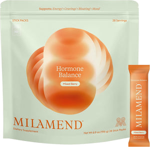 milamend Hormone Balance for Women 40:1 Myo-Inositol D-Chiro Inositol Supplement + CoQ10, ALA, & Amino Acids – Fertility, Ovarian & Cycle Support – Mixed Berry Powder – 28 Count Sticks