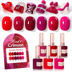 Double Rhythm 6 Pcs 15 ML Gel Polish Set Same Color Same Bottle Soak Off Gel Polish Kit Nail Art Manicure Salon DIY at Home for Women (Jelly Burgundy Red Glitter Silver -T6-56)