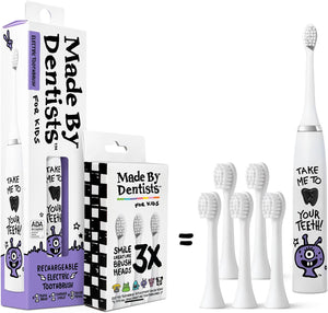 Made by Dentists Kids Electric Toothbrush - Rechargeable Vibrating Toothbrush with Timer, Includes 6 Replacement Heads, Gently Cleans Teeth, Kid & Toddlers Age 2+, Monster