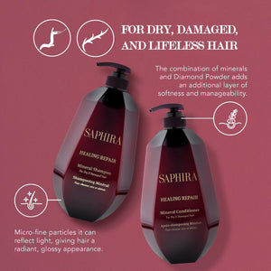 Saphira Healing Repair Shampoo & Conditioner Duo – Dead Sea Mineral Hair Repair Set for Dry & Damaged Hair – Hydrating Strength & Shine – Professional Hair Care (34oz/1 Liter)