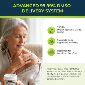 DMSO Cream 99.9% Pure Pharmaceutical Grade for Topical Muscle & Joint Comfort with MSM, Arnica & Magnesium - Support for Knees, Back, Shoulders and Workout Muscle Recovery