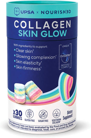 Upsa Nourished Collagen Skin Glow 30 Count – Ovoderm® Egg Membrane Complex with Vitamin C, Niacinamide & Zinc – for Elastic Skin – Sugar-Free Vegetarian Gummies – Plastic-Free Biodegradable Packaging