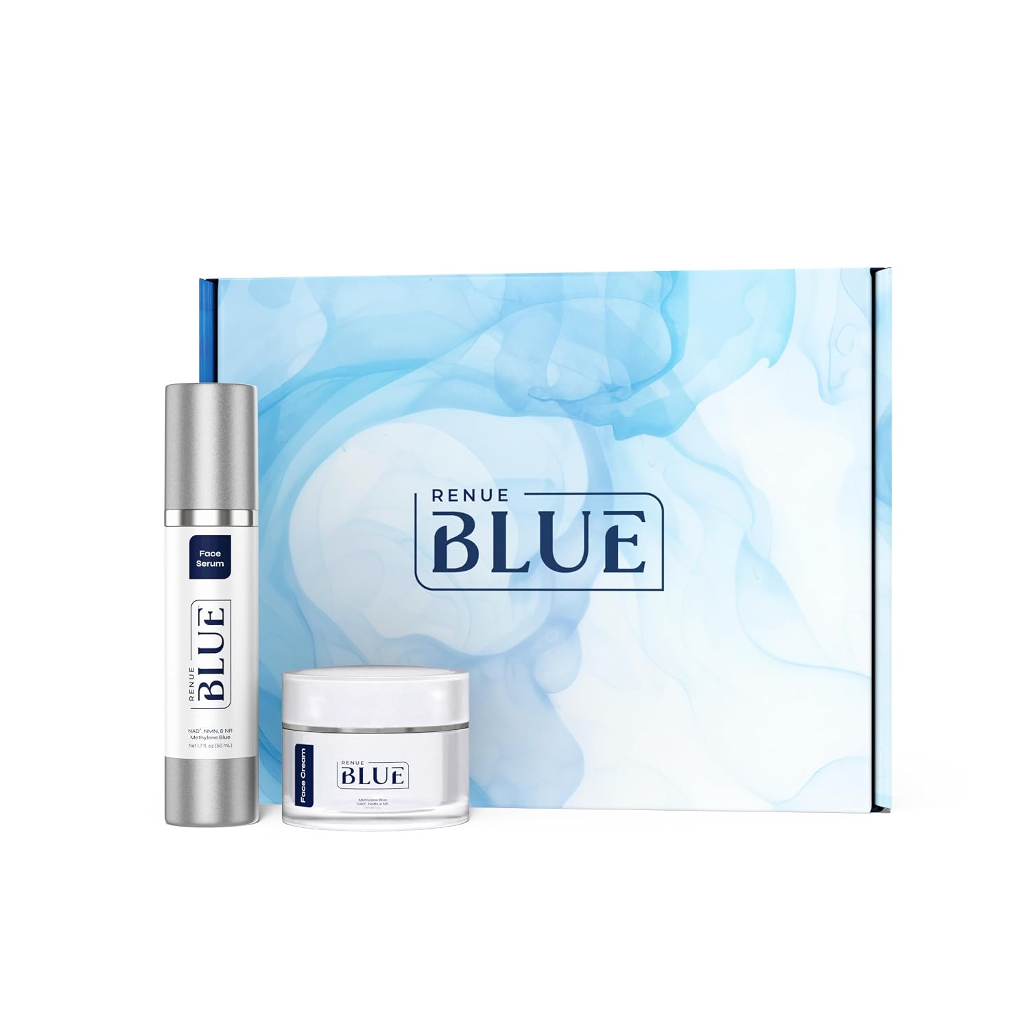 Renue Blue Skin Rejuvenation Protocol - Liposomal Face Serum & Methylene Blue Face Cream Anti-Aging Skincare Set