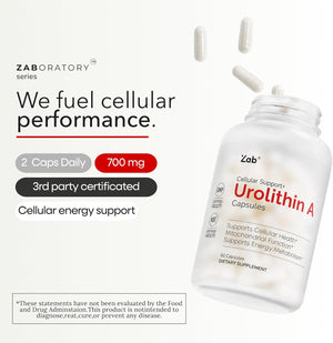 ZAB Urolithin A Supplement 700mg Per Serving Mitochondrial Supplements Support Energy Metabolism Cellular Health for Men & Women, Vegan, 90 Capsules, 45 Servings