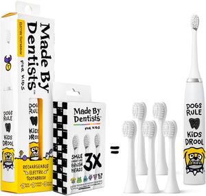 Made by Dentists Kids Electric Toothbrush - Rechargeable Vibrating Toothbrush with Timer, Includes 6 Replacement Heads, Gently Cleans Teeth, Kid & Toddlers Age 2+, Monster