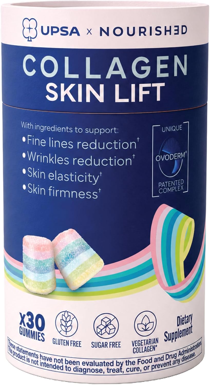 Upsa Nourished Collagen Skin Lift 30ct – Ovoderm® Egg Membrane Complex with Vitamin C, Zinc & Selenium – Sugar-Free Vegetarian Gummies – Plastic-Free Biodegradable Packaging