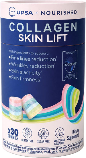 Upsa Nourished Collagen Skin Lift 30ct – Ovoderm® Egg Membrane Complex with Vitamin C, Zinc & Selenium – Sugar-Free Vegetarian Gummies – Plastic-Free Biodegradable Packaging