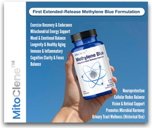 MitoClene 120 Extended-Release Methylene Blue Capsules 10mg Pharmaceutical USP Grade, 4 Month Supply, Advanced Delivery for Mitochondrial Energy Support, with Vitamin C & Zinc Picolinate